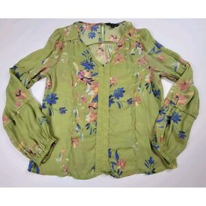 Zac & Rachel green floral long-sleeve bohemian top Size Medium